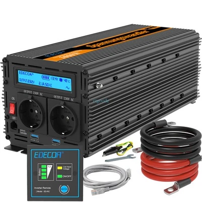 EDECOA Spannungswandler 12V 230V 3000W Wechselrichter Inverter Wandler LCD USB