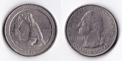2014-P US MINT ARCHES / UTAH  QUARTER 25¢ COIN/MONEY, CIRC, CANADIAN SELLER - Image 1 of 3