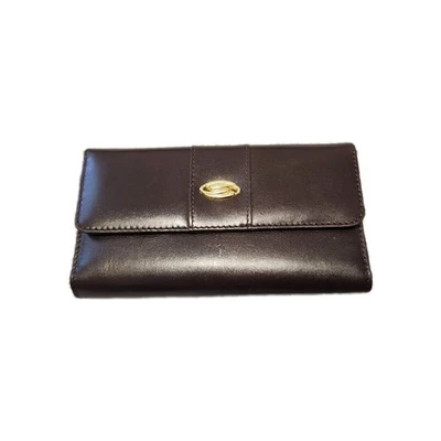 Carteira de couro Rolfs com divisória de talão de cheques vinho borgonha ouro vermelho - Imagem 1 de 4