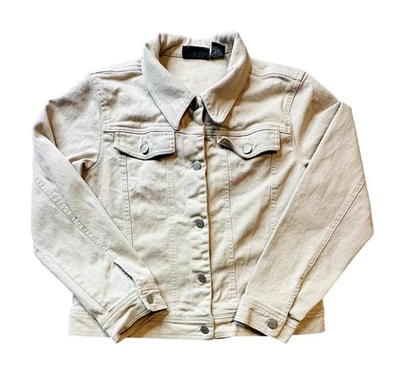 Relativity 夹克女式中号米色弹力牛仔卡车司机纽扣前襟 — 第 1/4 张图片
