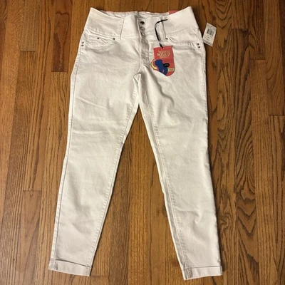 YMI Wanna Betta Butt White Stretch Skinny Jeans Womens 11 Contour Seams Cuffed - Image 1 of 4