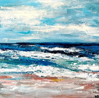 ORIGINAL OIL PAINTING NEW 30cm SEA SEASCAPE ART By Artist DRAWING - Image 1 of 4