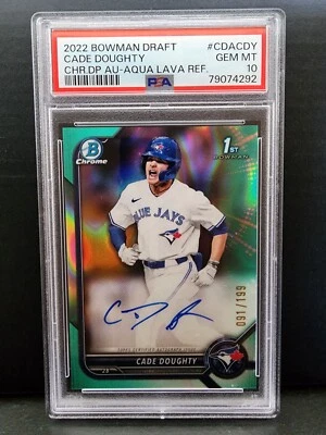 2022 Bowman 1st Draft Chrome Cade Doughty Aqua Lava Refractor Auto /199 PSA 10 - Image 1 of 2