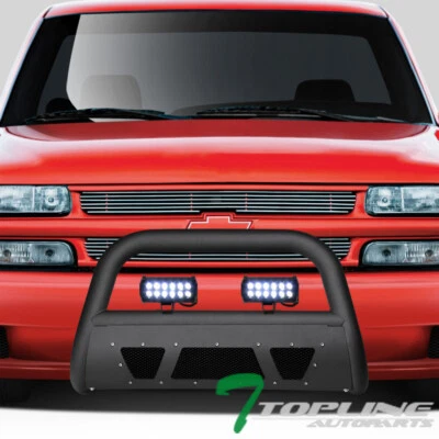 Topline For 99-07 Silverado/Sierra Matte Bk Studded Mesh Bull Bar+36W LED Lights - Image 1 of 4