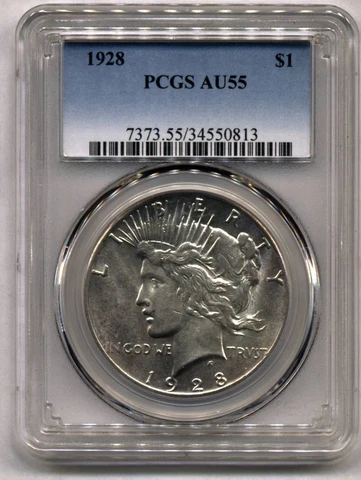 1928 Peace Dollar PCGS AU-55 Cover