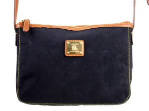 Ralph Lauren BLACK NYLON CANVAS TAN BROWN LEATHER CROSSBODY SHOULDER BAG HANDBAG - Picture 1 of 15
