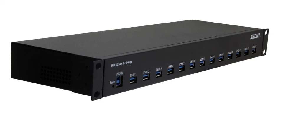 SEDNA - 19 Inch 1U Rack Mount 13 Port USB 3.2 Gen II Hub (10Gbps) - Image 1 of 4