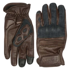 Denim & Leather Motorcycle Gloves (Brown) with Mobile Phone Touchscreen - Picture 1 of 8