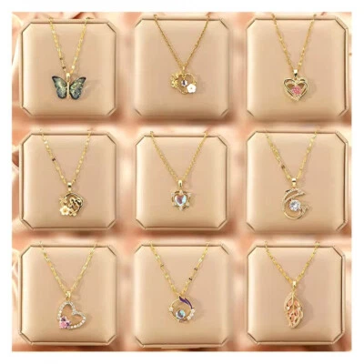 KUVARS | Damen Halskette Edelstahl Zirkon Anhänger Frauen Schmuck 18k Gold Kette - Bild 1 von 4