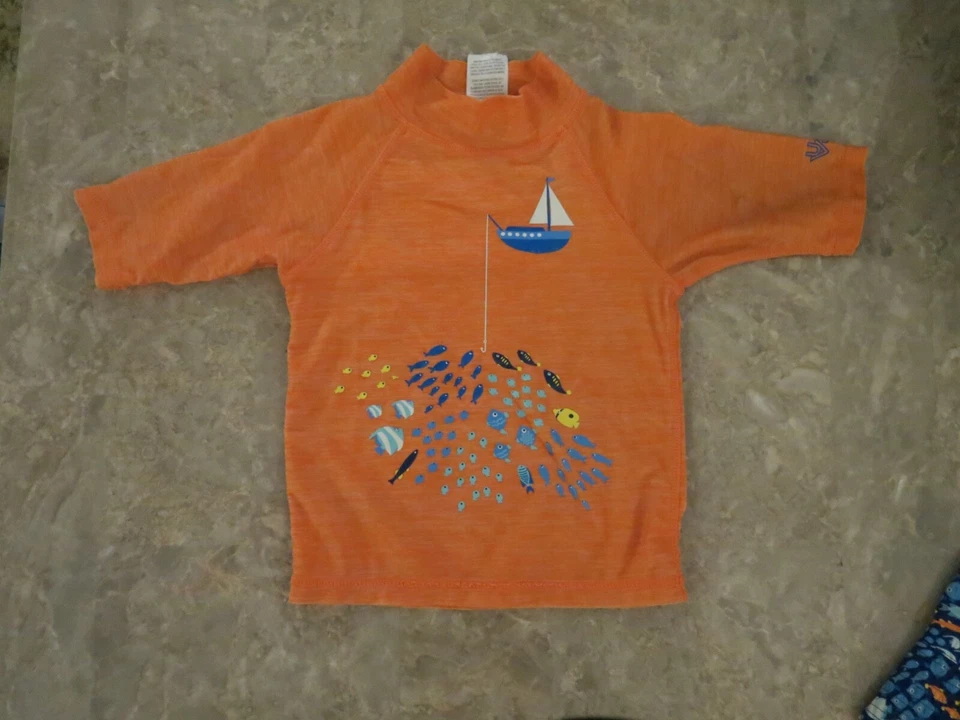 UV Skinz Niños Azul y Naranja Traje de Baño con Peces y Barcos y Talla 5 Foto 1 de 4
