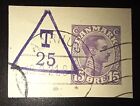Denmark 1921 Stamp Stationery Cut Out With Postage Due 'T' Overprint Rare