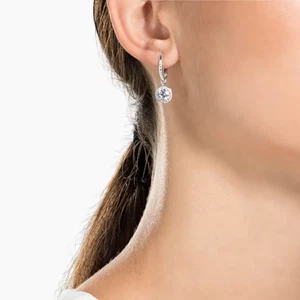 Swarovski Una Drop Earrings Round Cut, Pavé, White, Rhodium Plated 5636270 - Picture 1 of 5