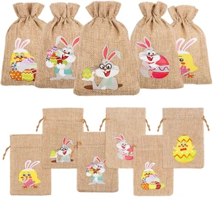 Easter Burlap Gift Bags, 36 Pcs Bunny and Chick Candy Bags with Drawstrings for - Picture 1 of 7