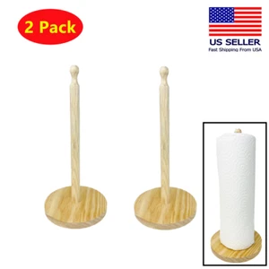 2x Wooden Kitchen Paper Towel Holder, Dispenser Paper Roll Hanger Rail Stand - Picture 1 of 8