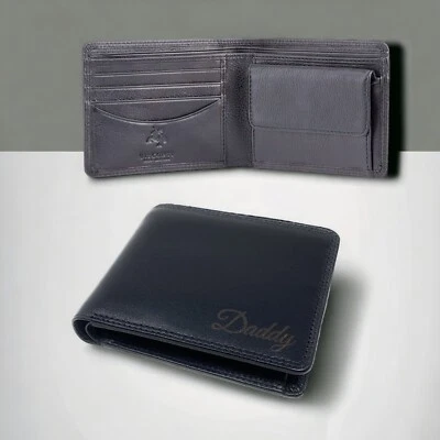 Personalised Soft Leather Black Wallet with RFID Fraud Protection free engraving - Image 1 of 4