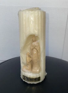 Vintage Lourdes Mother Mary Pillar Candle White with Plastic Statue - Picture 1 of 6