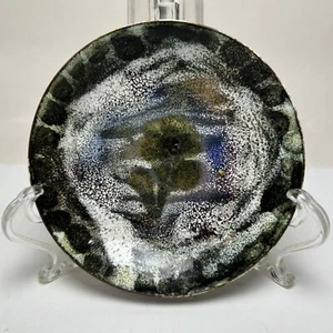 Emaille auf Kupfer Schale Schüssel Schmuckstück abstraktes Blumendesign MCM klein 4 Zoll - Bild 1 von 5