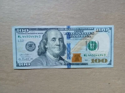 2013 $100 Dollar Bill with Fancy Serial number- Very Cool ML44904494D - Image 1 of 4