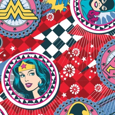 1 1/9 Yard DC Comics Girl Power Original Female Hero Wonder Woman Cotton Fabric - Image 1 of 2