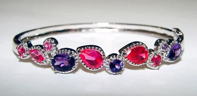 Sterling Silver 925 PEAR CUT Amethyst Pink Topaz BANGLE BRACELET 6.75" HINGED - Image 1 of 4