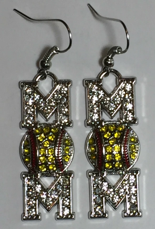 New Softball Mom Crystal Fish Hook Earrings, Mother, Gift for Her Mom - Image 1 of 1