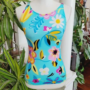 Vintage My Paris Retro Floral Tank Top Blue Bold Colors Made In France Medium - Picture 1 of 11