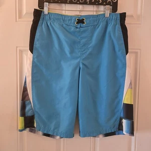OP Board Shorts Boys Size XXL (18) Blue Plaid Green lined Swim Trunks - Picture 1 of 3