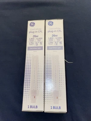 2pk GE Plug-in CFL Light Bulb 26W 2-Pin G24d-3 Base 12000 Hours Cool White 6.7” - Image 1 of 4