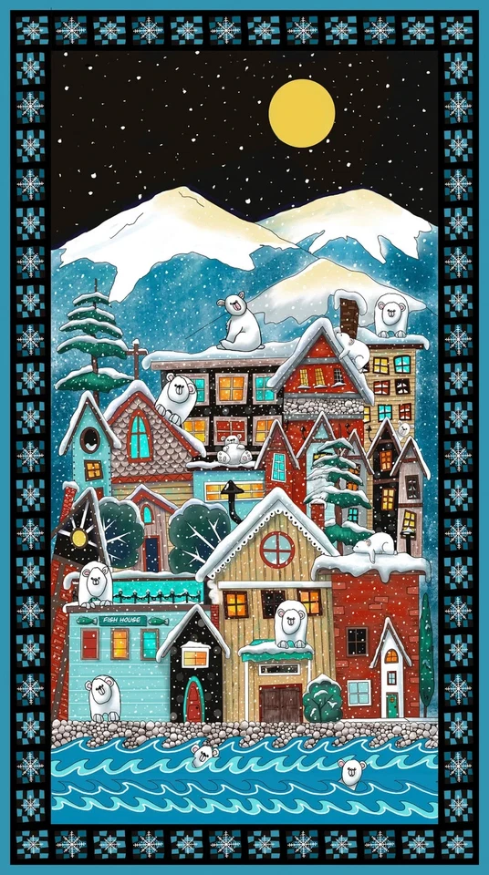 Tela de algodón de 2,6 yardas - QT Telas Desiree Snow Bear Village Panel Foto 1 de 1