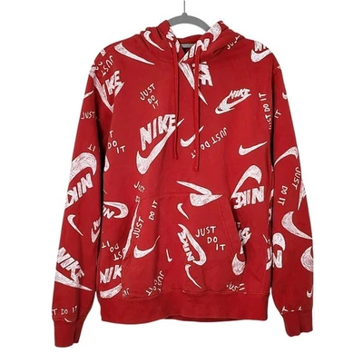 Nike Just Do It All Over Print Hoodie Adult Large Red White Spell Out Swoosh - Image 1 of 4