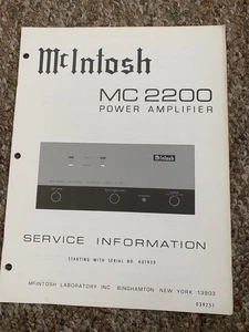 Vintage Mcintosh MC 2200 Verstärker Service Manual Information Original - Bild 1 von 1