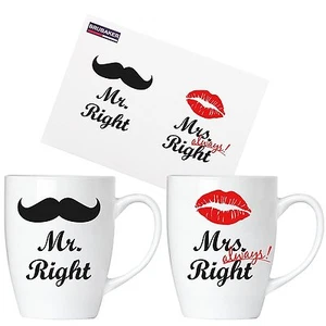 "Juego de tazas ""Mr. Right & Mrs. "SIEMPRE correcto"" - 2 tazas de cerámica en caja de regalo - Imagen 1 de 3