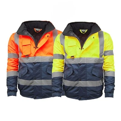 Hi Vis Viz High Visibility Waterproof Bomber Jacket Padded Work Safety 2 Tone - Image 1 of 2