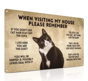 Funny Tuxedo Cat-Themed Sign 8x12 Inch - Visitor’s Guide to Your Cat - Picture 1 of 5