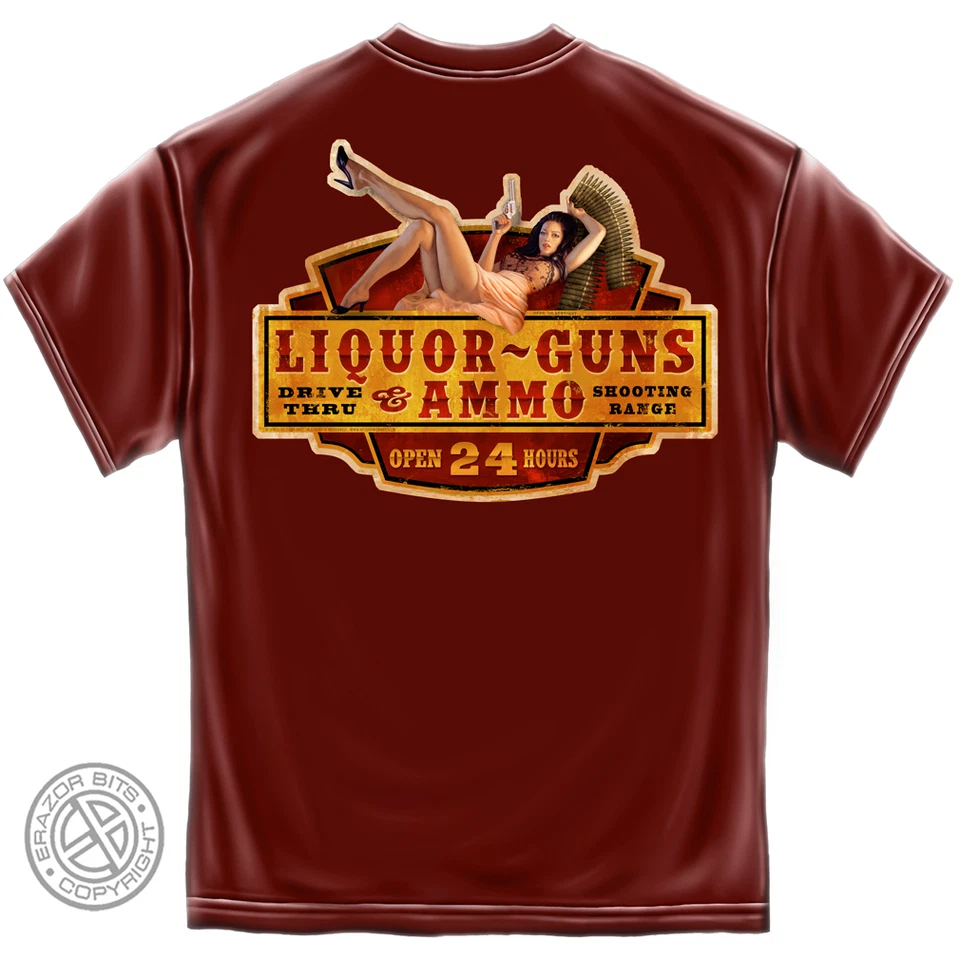Nova Camiseta LIQUOR GUNS MUNIÇÃO NRA - Imagem 1 de 2
