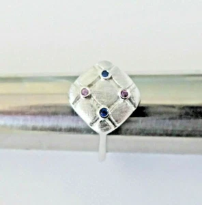 Square Sterling Silver RING made w Swarovski Crystals AIMILI Matte Finish Sz. 6 - Picture 1 of 5