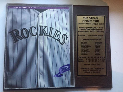 Colorado Rockies First Game Plaque Wood Plaque W Program "Dream Comes True" Cover