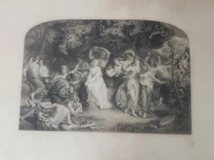 Framed Antique Etching Ancient mythological SCENE Antique Frame - Picture 1 of 15