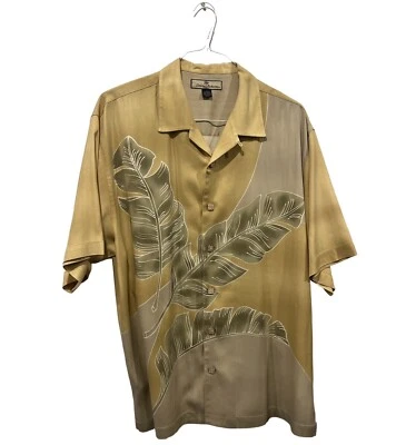 Мужская гавайская лагерная рубашка TOMMY BAHAMA размер L 100% шелк желтый зеленый пальмовый лист - Изображение 1 из 4