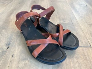 Ecco Sandals Brown Leather Strappy Slingback Wedge Open Toe Women’s 39 / 8-8.5 - Picture 1 of 19
