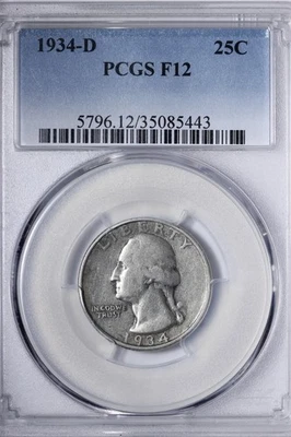 1934-D Washington Quarter PCGS F12 POP 1!! WJCN - Image 1 of 3
