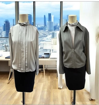 Александрия/Лиз Claiborne/страна, черная юбка + серый блузка + куртка молнии костюм, размер 12! - Изображение 1 из 4