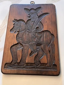 Vintage Dutch/German Carved Wood Speculaas Cookie Mold Man On Horse 12x17 1/2” - Picture 1 of 5