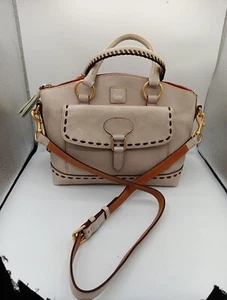 Dooney Bourke Bone Florentine Vacchetta Leather Front Pocket Domed Satchel Bag - Picture 1 of 18