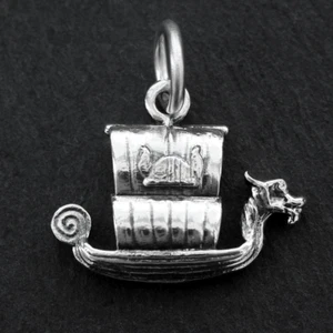 925 Sterling Silver Viking Ship Pendant Norse Sail Boat Charm Scotland Vintage - Picture 1 of 6