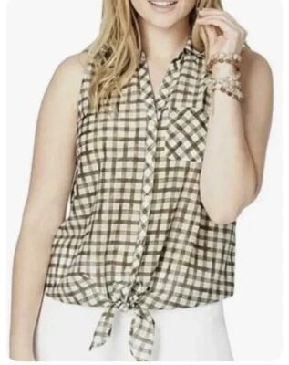 NWT J Jill Plaid Shirt Top Silk Cotton Size Medium Ivory Green - Image 1 of 4