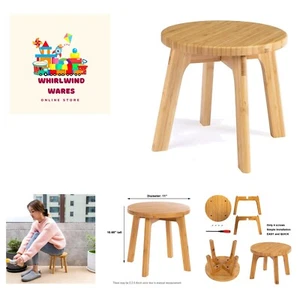 Bamboo Step Stool, 10.65 Inches - Portable Wooden Stool for Adults, Kids, Kit... - Picture 1 of 10
