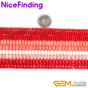 Cuentas espaciadoras Heishi piedra coral rosa rojo blanco Rondelle para hacer joyas 15" - Imagen 1 de 29