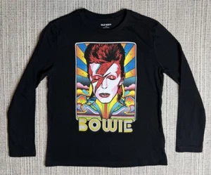 Old Navy David Bowie Girls Size Medium (8) Black Graphic T Shirt Long Sleeve - Picture 1 of 10