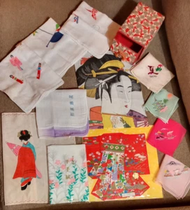 Lot o 12 Vintage Hanky Japan Souvenir 2 sets silk origami hand painted art boxed - Picture 1 of 5